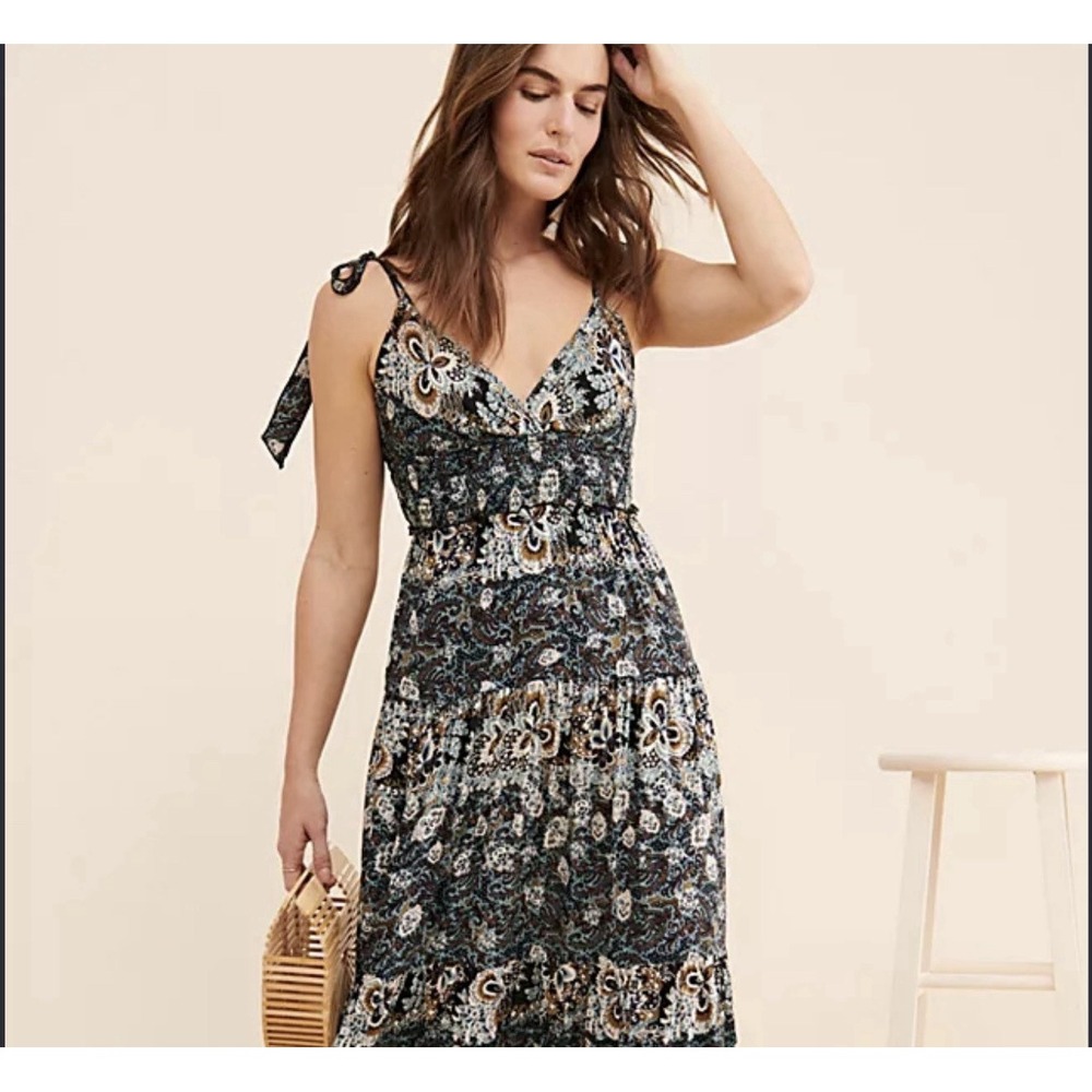 Free People One Women Festival BabyDoll Midi Dress Size M Boho Fairy Tie Straps
